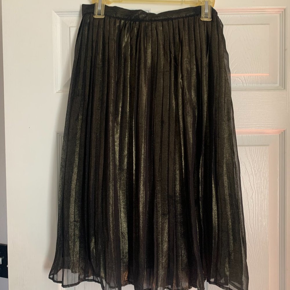 Shimmery Metallic Gold Pleated Midi Skirt Size 10